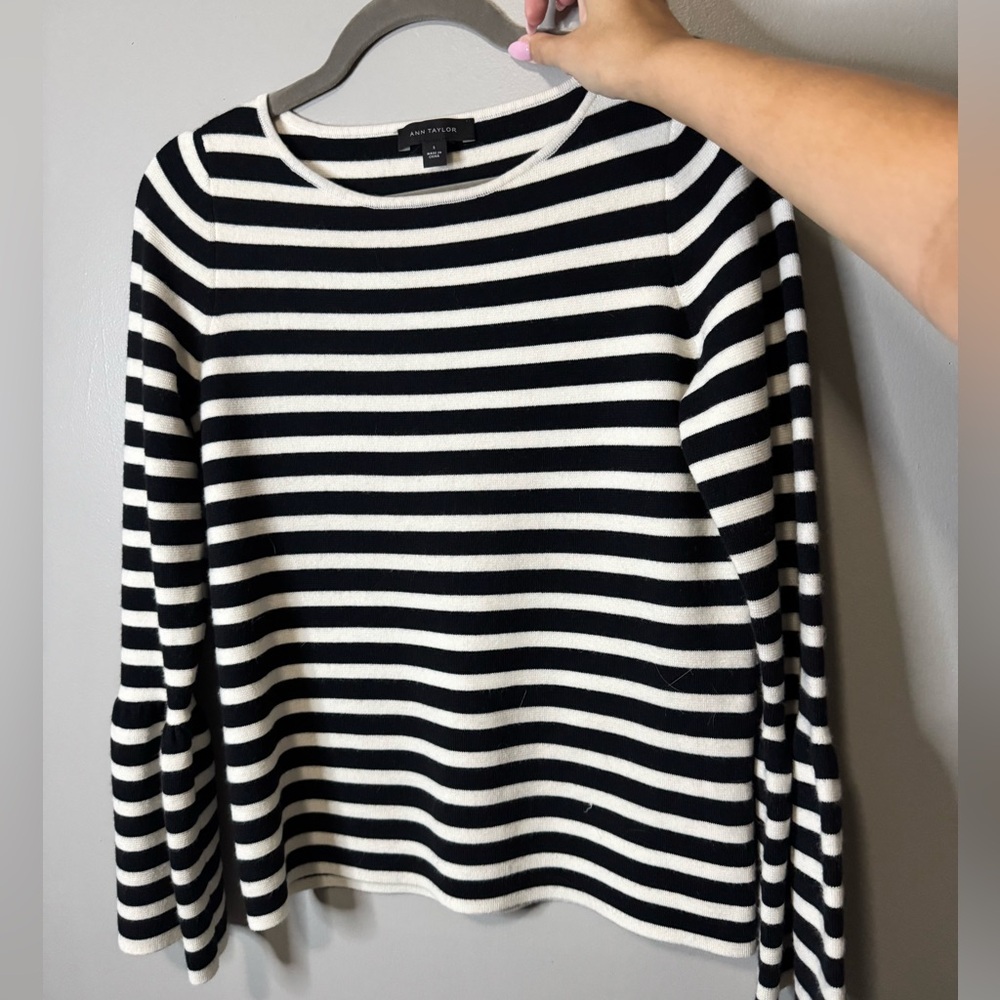 Ann Taylor Navy and Cream Striped Top